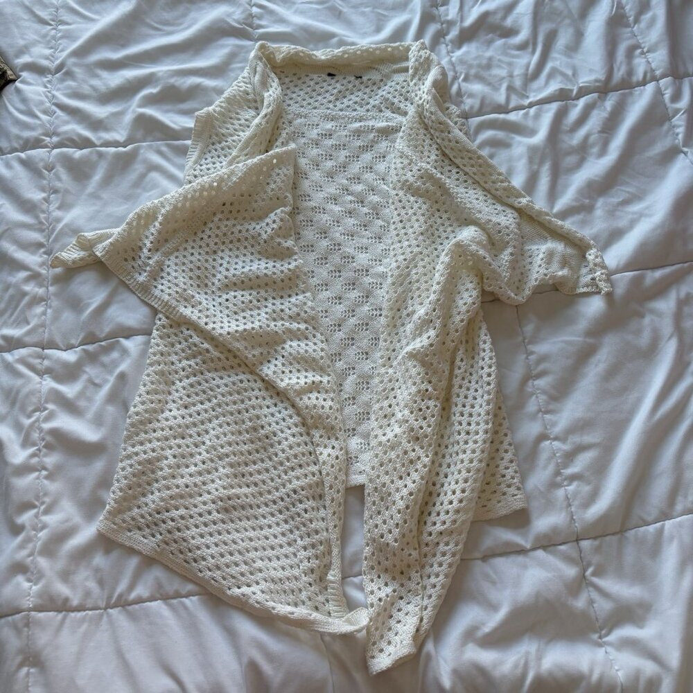 Womens Size Small White Sweater Cardigan Sleeveless Summer Beach Boho Hippie Y2K